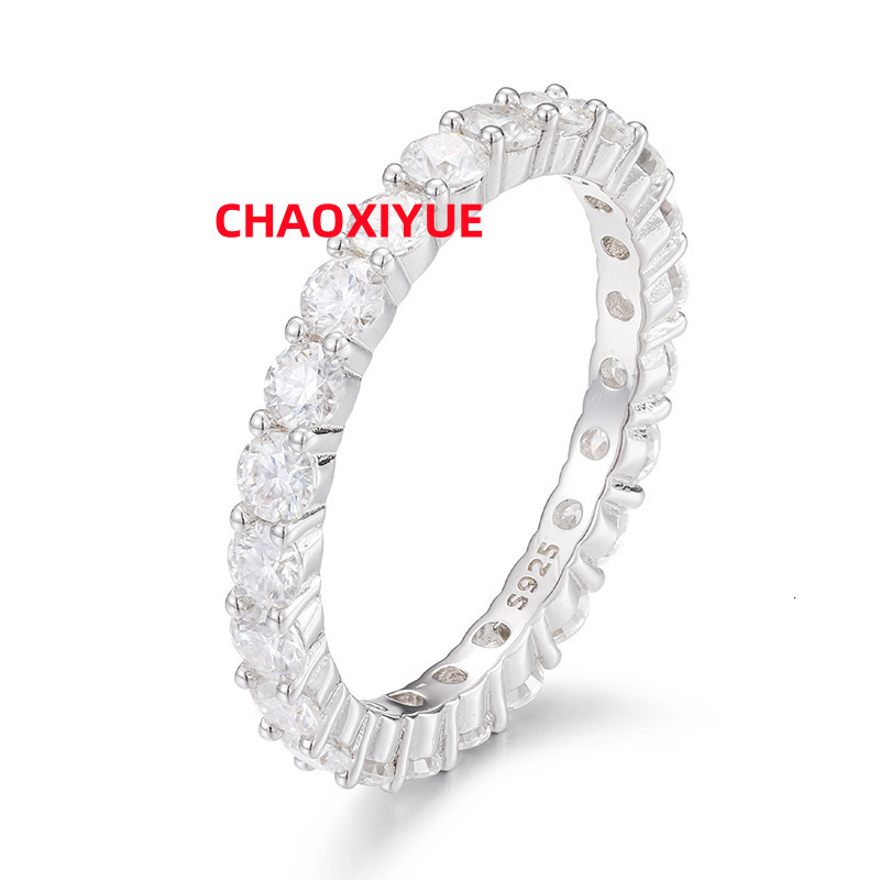 S925 Sterling Silver Moissanite 3.0MM Unisex Single Row Diamond Hip-Hop Ring Trendy Personality Niche