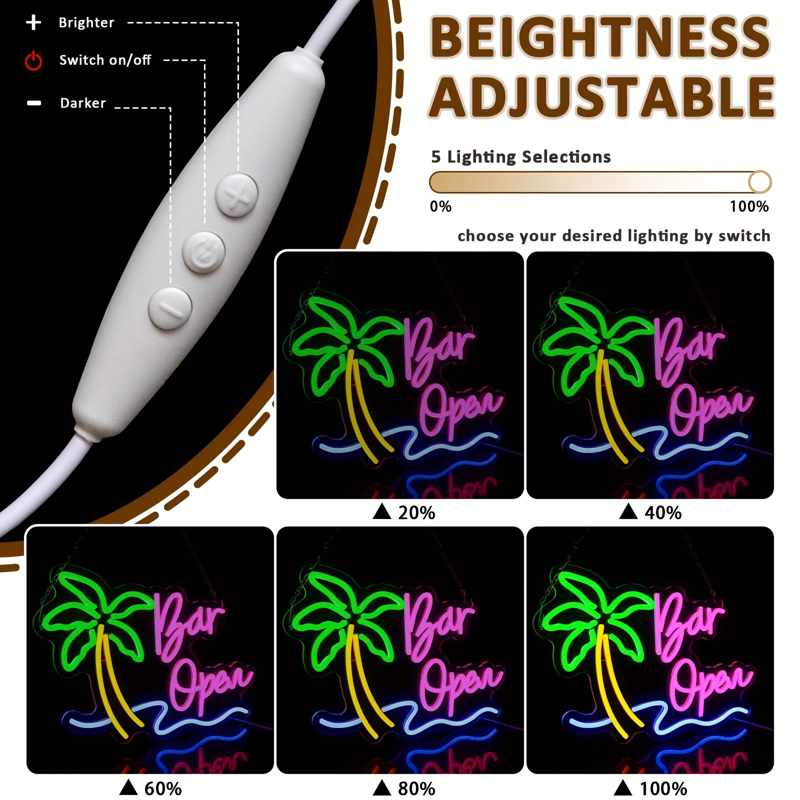 BAR open Tropic Neon Sign Palm Tree Neon Signs for Wall Decor Hawaiian LED Neon Lights Coconut Tree Tropic for Bedroom Bar Party Men Cave Game Room Se