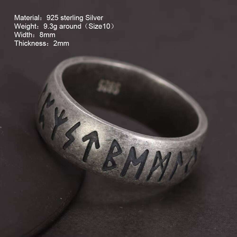 Viking Rune Band Ring Sterling Sier Elder Futhark Nordic Celtic Wedding Norse Scandinavian Jewelry Gift for Men and Women