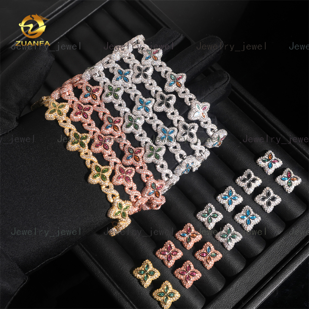 Hot Sale 15mm Color 925 Silver Moissanite Diamond Hip Hop Jewelry Iced Out Moissanite Cuban Link Bracelet Earring Set