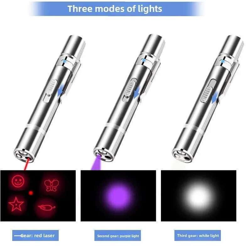 3-in-1 Multifunctional Flashlight: Lighting/Uv Money Detection/Cat Teaser Laser Toy, USB Rechargeable