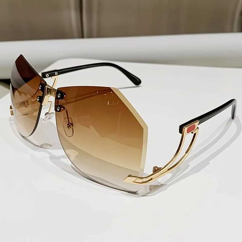 2025 New Irregular Rimless Sunglasses Women Brand Designer Alloy Frame Oversize Gradient Sun Glasses Fashion Female Clear Shades Z250527