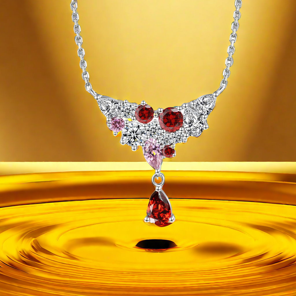 S925 sterling silver colored water drop-shaped cultivated gemstone pendant necklace for collarbone designer high-end personalized girl's light lu
