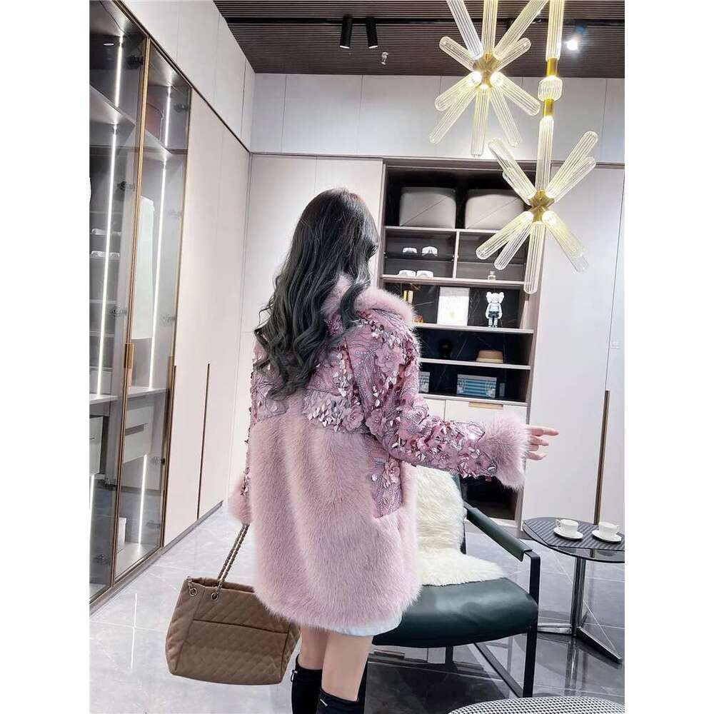 Elegant Lady Integrated Mid-Length Fashion Versatile Mink Slim Jacket 2024 Winter Clothes Women's Faux Fur Coat