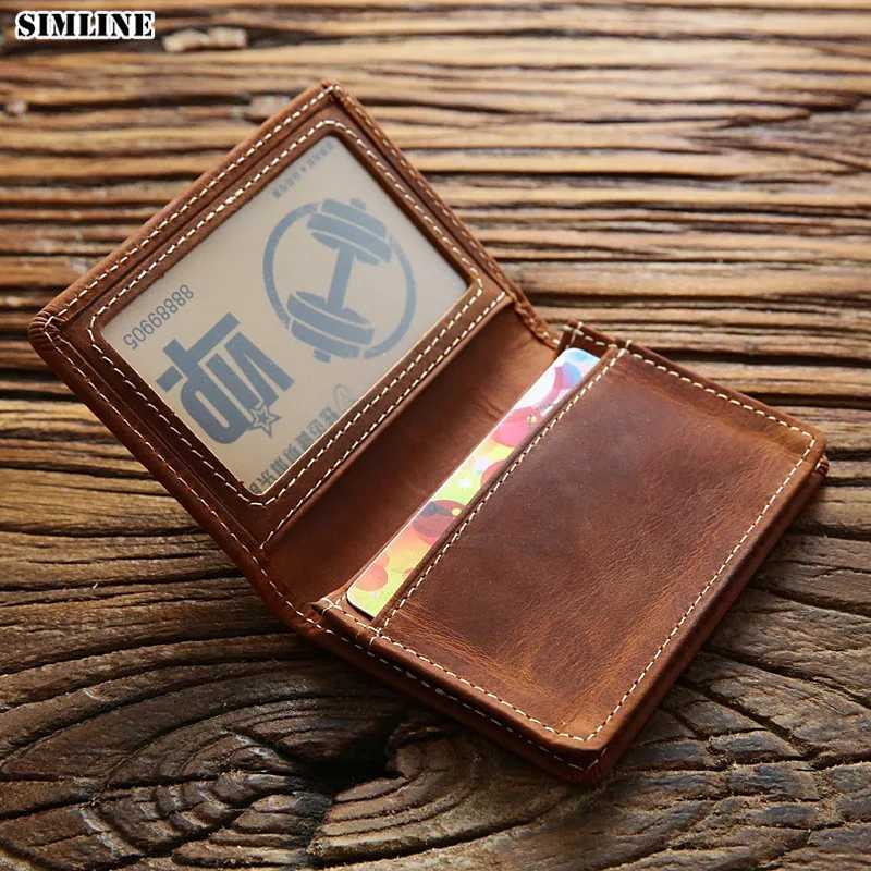 100% Genuine Leather Holder For Men Male Vintage Crazy Horse Handmade Short Business ID Case Small Slim Wallet Purse Z250527