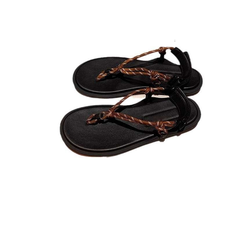 Grape Mom Sparkling Rhinestones ~ Roman Style Flat Knot Versatile Toe Clip Outdoor Flip-Flop Sandals for Women Summer Edition