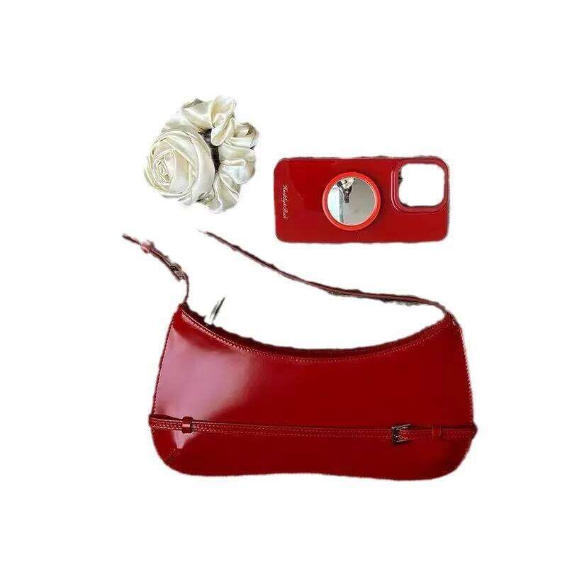 Women's Bags Designer 1Pc French Niche Design Cowhide Shoulder Handbag Women's High-End Party Red Wedding Fashion Handheld Underarm Bag