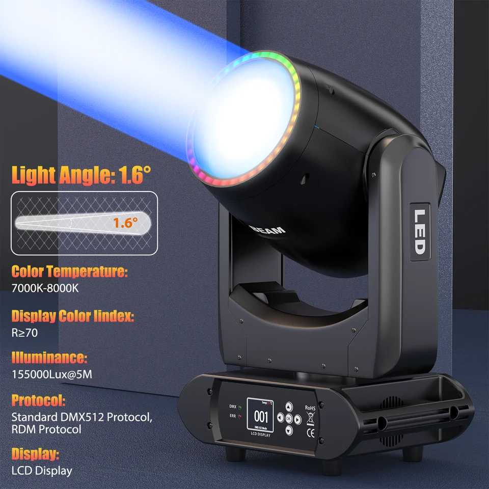 Yiflamefly 350W LCD Moving Head Light Stage Light DMX512 17CH Control Channel for Disco DJ Dance Hall Party Bar Performance XJ250527