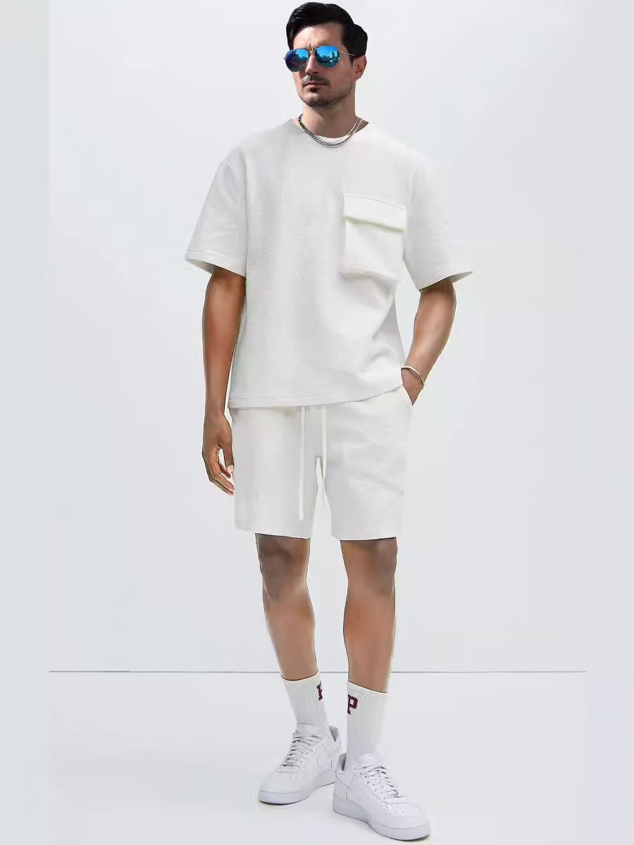 mens tracksuit Street Trend Sports Suit 2 Piece Set Short Sleeve Top and Shorts Casual Two Piece Outfit for Men