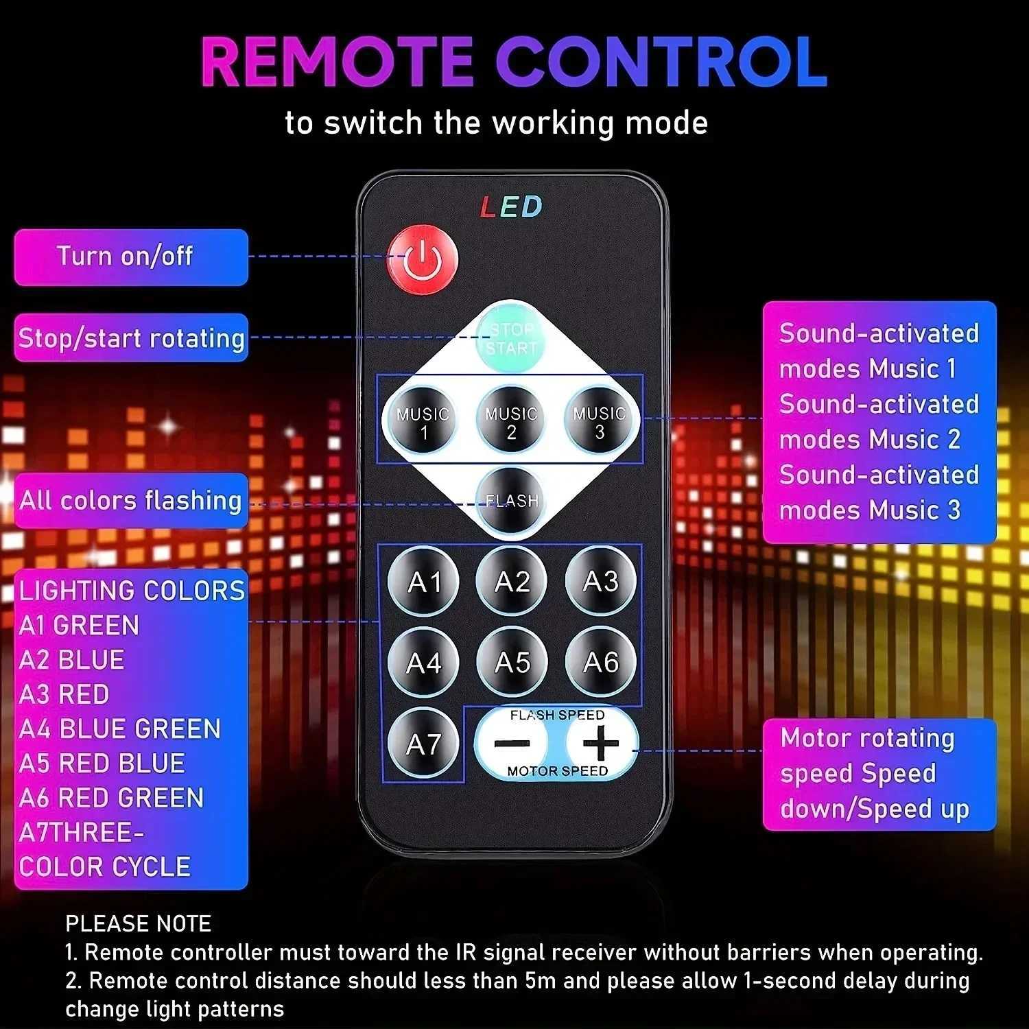 Christmas LED Stage Disco Light Rotating DJ Ball Strobe Remote Sound Control Magic Dance Car Gift Party Club RGB Show Lamp XJ250527