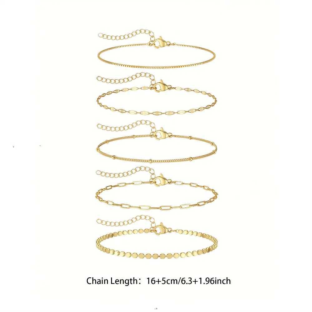 5Pcs/Set Boho Twist Chain Bracelets Set for Women Vintage Gold Silver Color Adjustable Cuban Link Bracelet Fashion Jewelry Gifts W250526