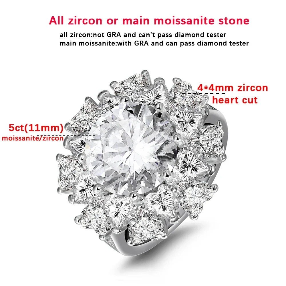 5 Carat D Color Ring for Women 925 Sterling Silver Plated 18k White Gold Engagement Wedding Band Sparkling Jewelry 250519