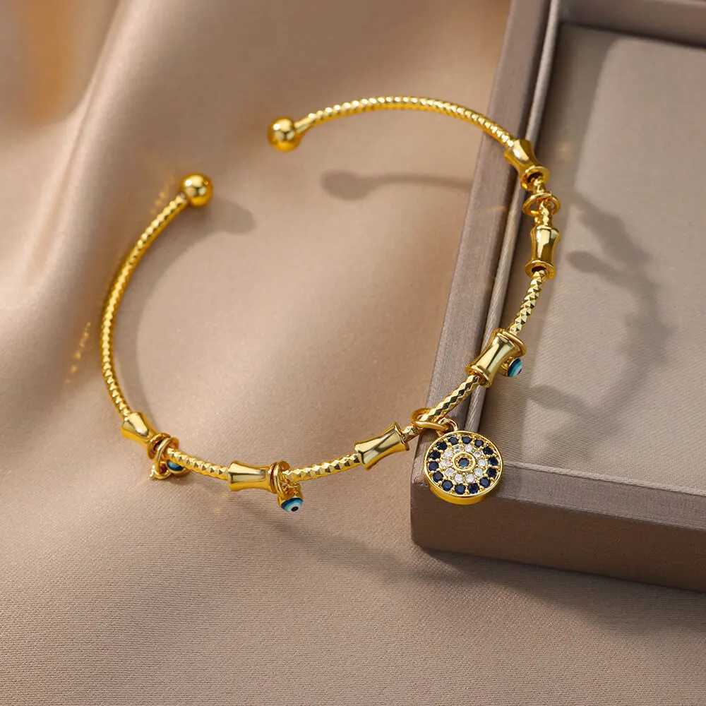 Evil Eye Bracelet For Women Stainless Steel Zircon Bracelet Bangle Turkish Luxury Couple Hand Jewelry Sets pulseras bijoux femme W250526