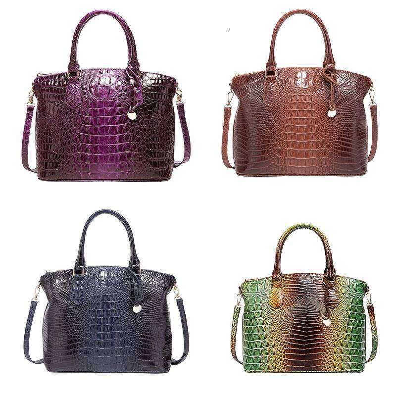 Ombre Crocodile Emed Handbag Classic Style Crossbody Bag Women's Leather Satchel Purse Mixed Color Vintage Waterproof