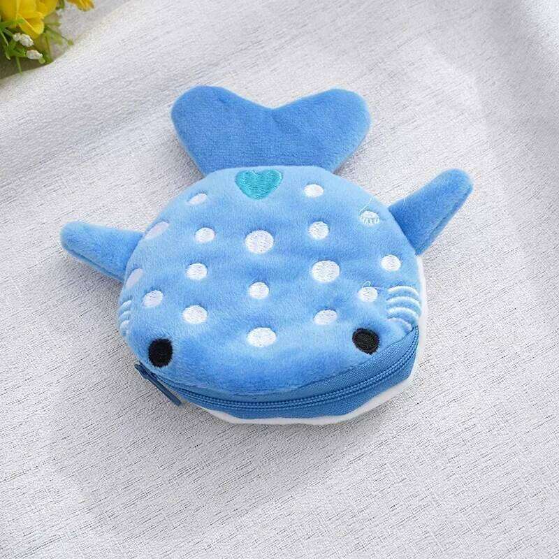 Women Shark Money Card Key Earphone Purse for Small Things Organizer Pouch Zipper Cute Plush Fish Coin Wallet Bags