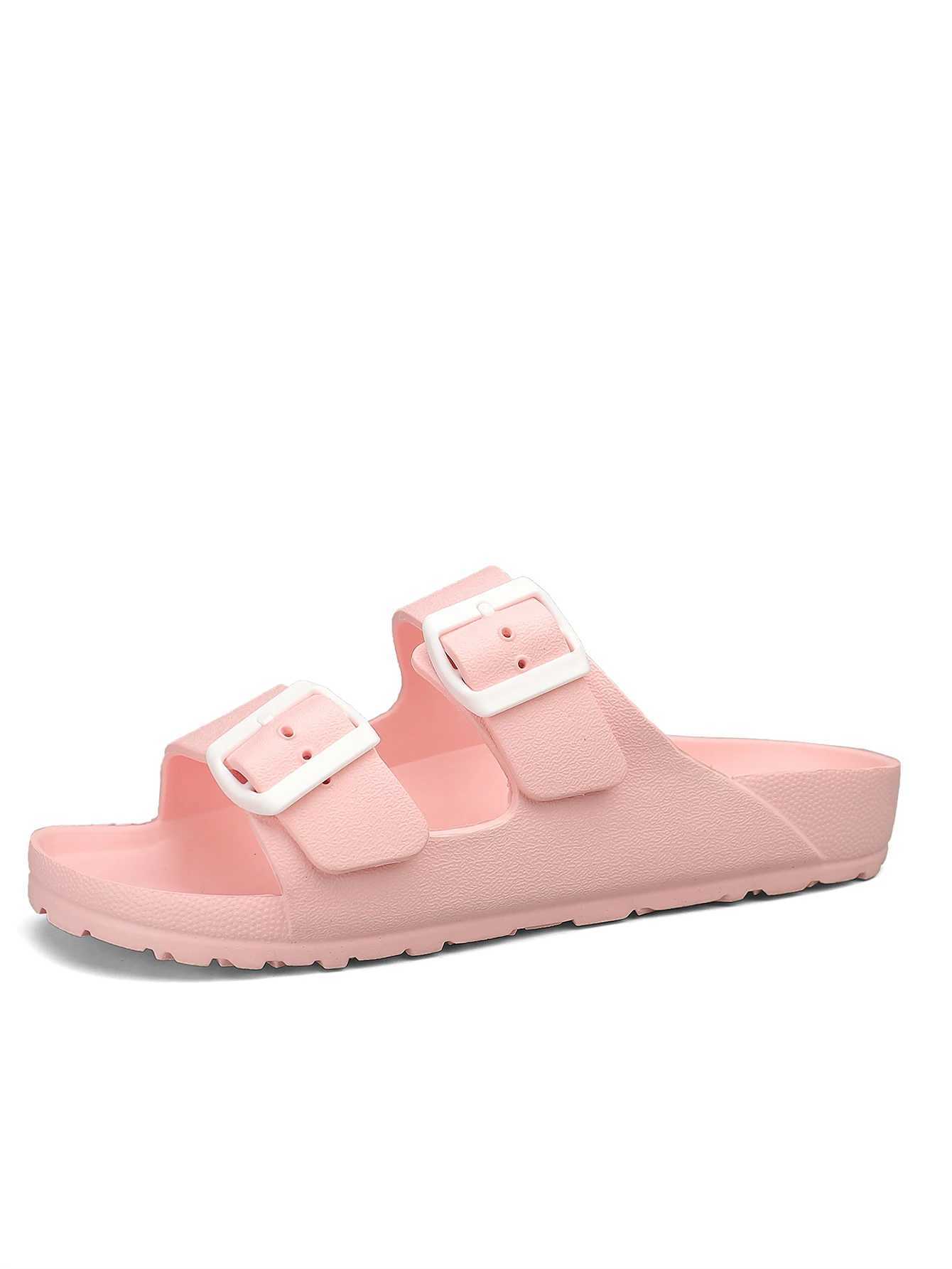 Summer Mens Casual Simple Solid Color Buckle Plastic Slip-On Flat Heel Adjustable SlippersXJ250527