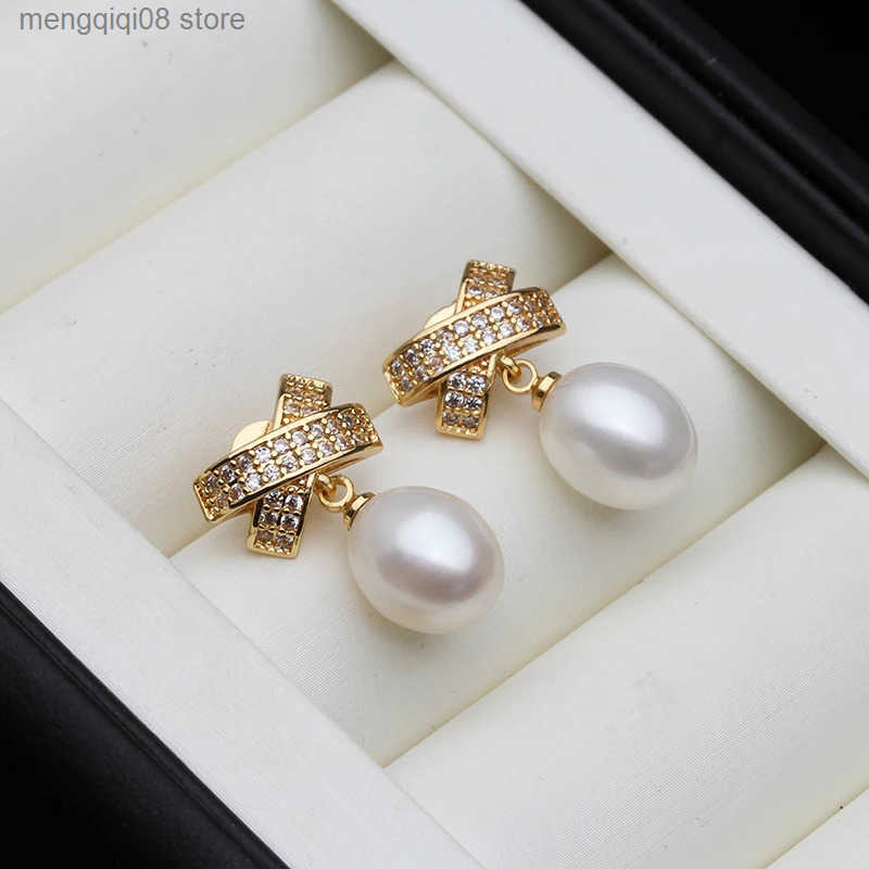 Trendy Pearl Womens Earrings Wedding Natural Freshwater Pearl Earrings Anniversary Gift White Black L250527