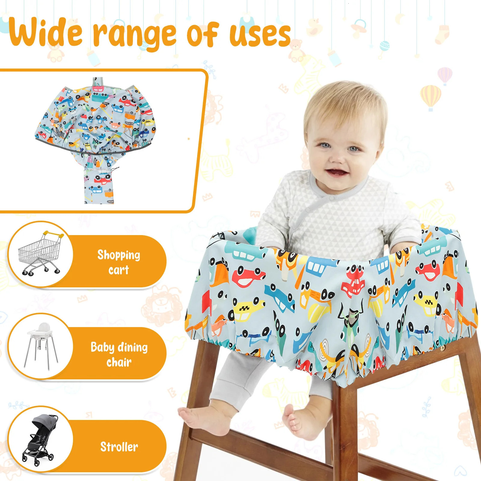 Baby Shopping Cart Seat Cover Polyester Waterproof Carton Style Safety Comfortable Children AntiDirty Pad 250527