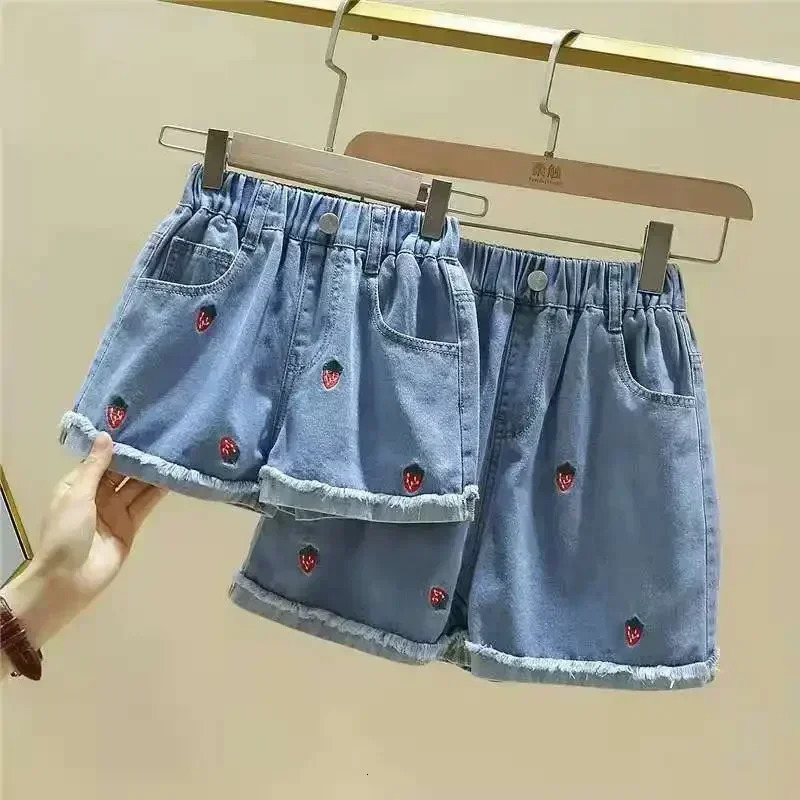 1pcs Girls Shorts Kids Denim Pants Casual Jeans Children Cartoon Printed Clothing Teenagers Short Trousers Infant Bottoms 250527