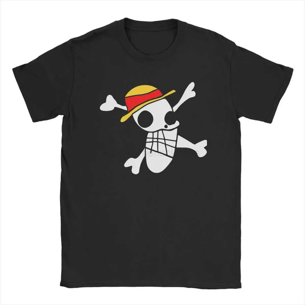 Men LUFFYS FLAG Ones Anime Pieces T Shirt 100% Cotton Clothing Vintage Short Sleeve Crew Neck Tees Gift Idea T-Shirt Casual Printed Male Tops