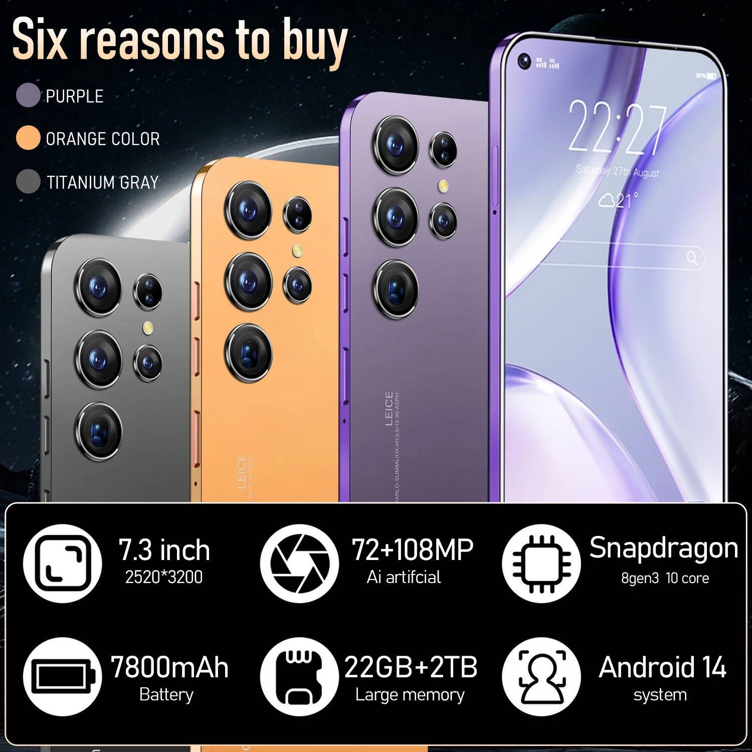 S25 Ultra Smartphone 7.3inch Front 72 million Pixels 108million HD rear camera Android14 Face Unlocked mobilephone