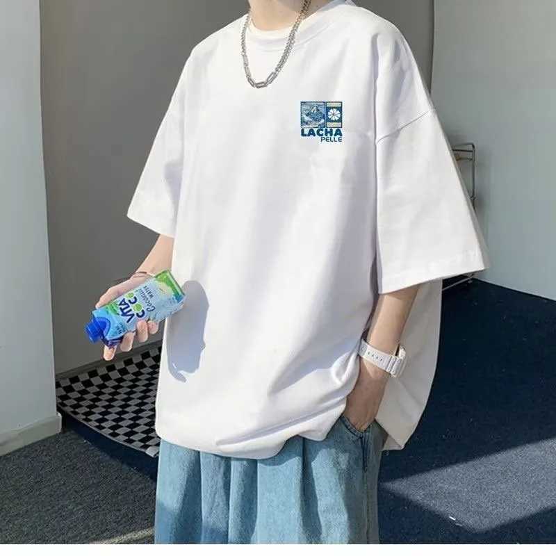 8XL Korean Loose Fitting T-shirt Fashion American Japanese Fuji Printed T-shirt with Soft Men Versatile Double Outfit Z250527