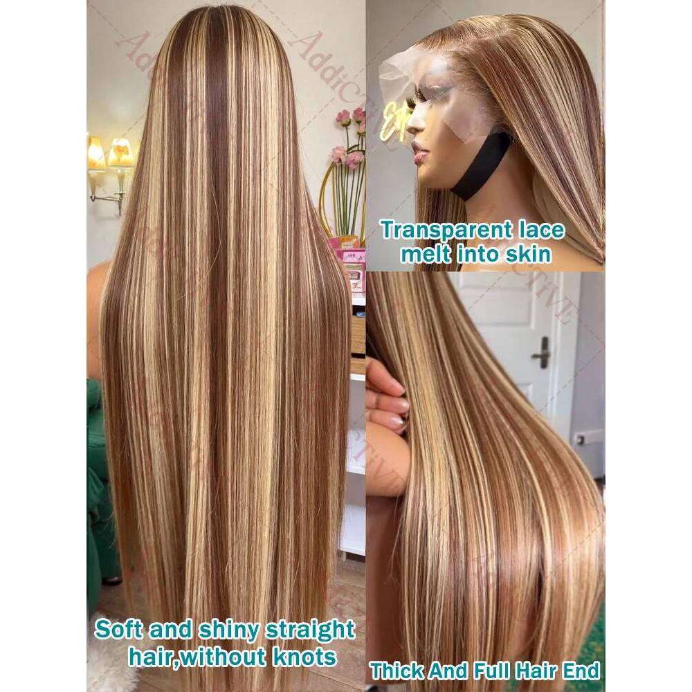 13x6 HD 250% 30 40 Inch Highlight Blonde Ombre 4/27 Bone Straight Front Human Hair Wigs Brazilian 13x4 Lace Frontal Wig