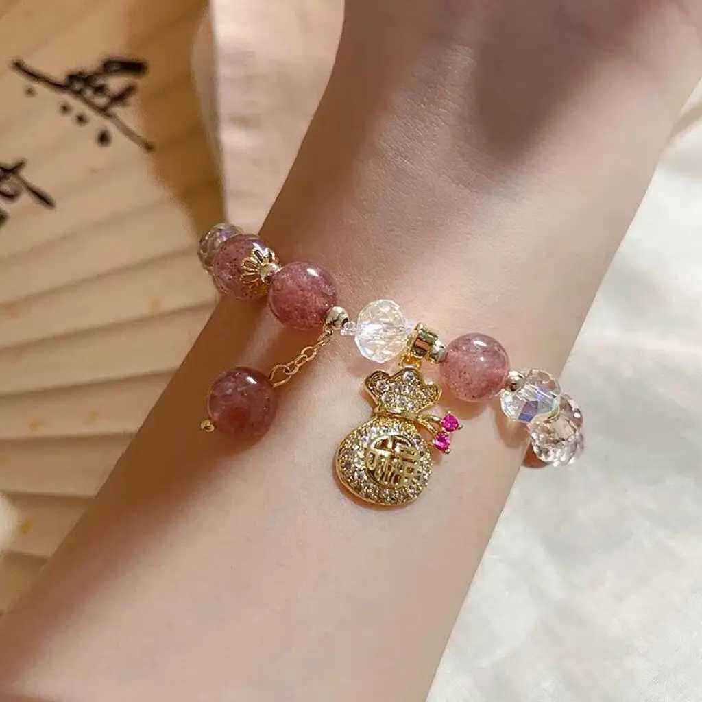 Fashion Sweet Pink Crystal Beads Bracelet for Women Men Attract Money Wealth Good Luck Bracelet Friendship Jewelry Birthday Gift W250526