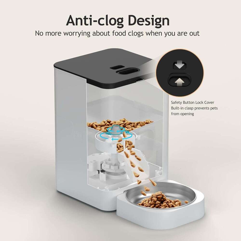 VOLUAS Automatic Cat Feeders - Timed Pet Feeder for Cats and Dogs with Dry Food Dispenser, Desiccant Bag, Programmable Portion Control, 4 Daily Meals,