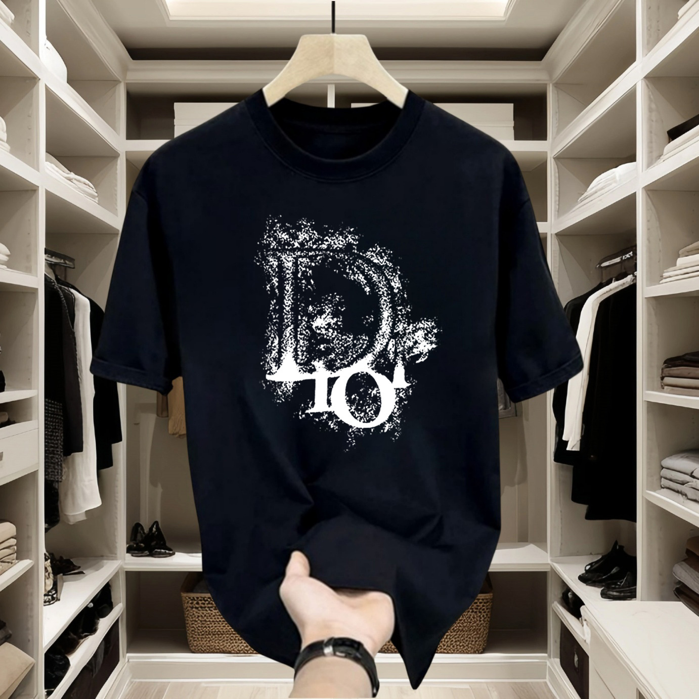 Hot Free shipping designer t-shirt for mens t-shirt black white New Summer Loose Trendy Brand Heavy Duty T-shirt
