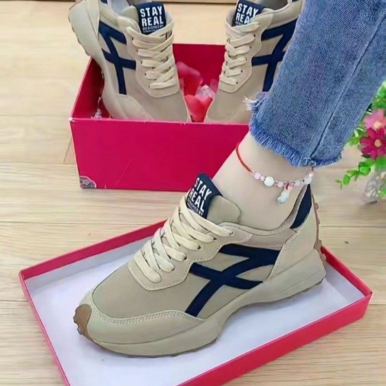 Free shipping designer Women's Lightweight Running Sneakers - Casual Dad Shoes with Lace-Up Closure, Versatile Flat Sole, Breathable Fabric & Fau
