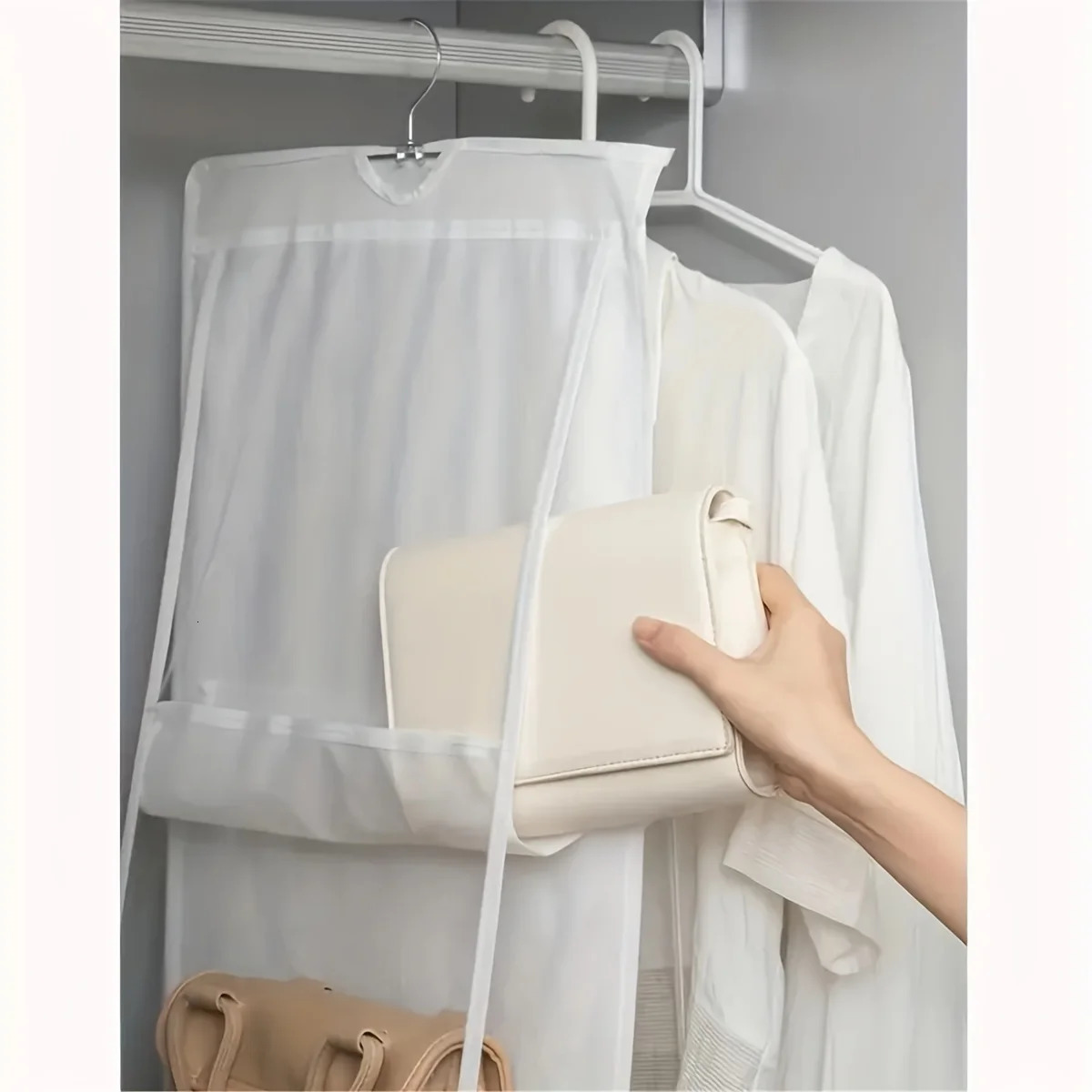 1pc 6/8 Grids Space Saving Bag Organizers Multi Layer Hanging Handbag Purse Organizer For Wardrobe Closet Bag Storage Holder 250526