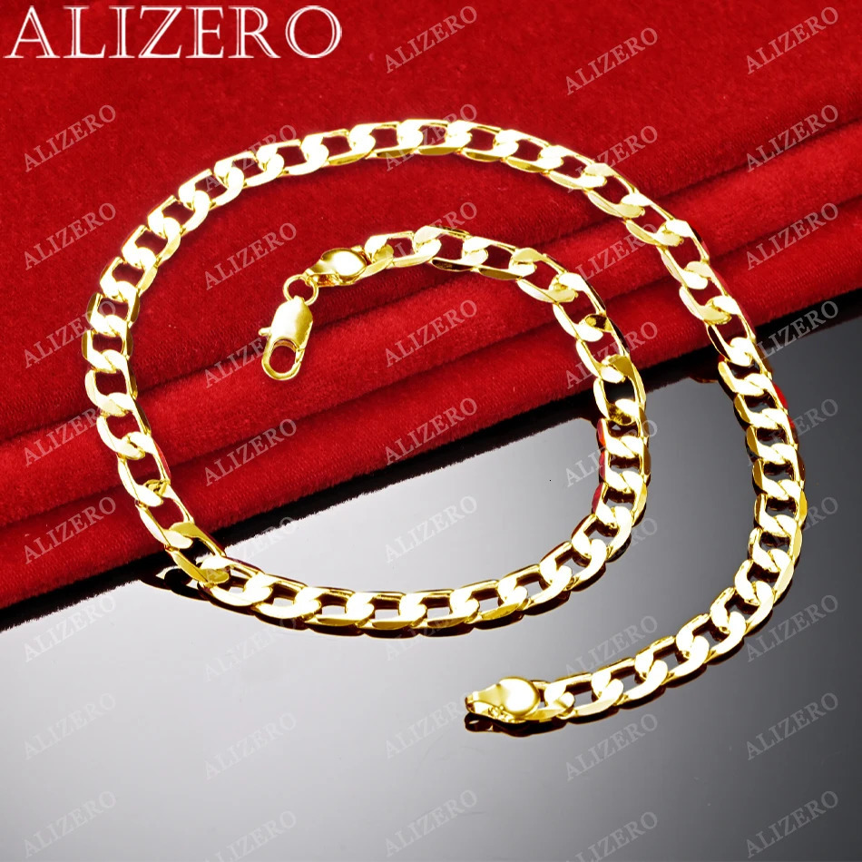 ALIZERO 18K Gold 8mm Flat Side Chain Necklaces 20/24 Inches Man Women Fine Jewelry Wholesale Personality Trend Hip Hop Necklace 250526