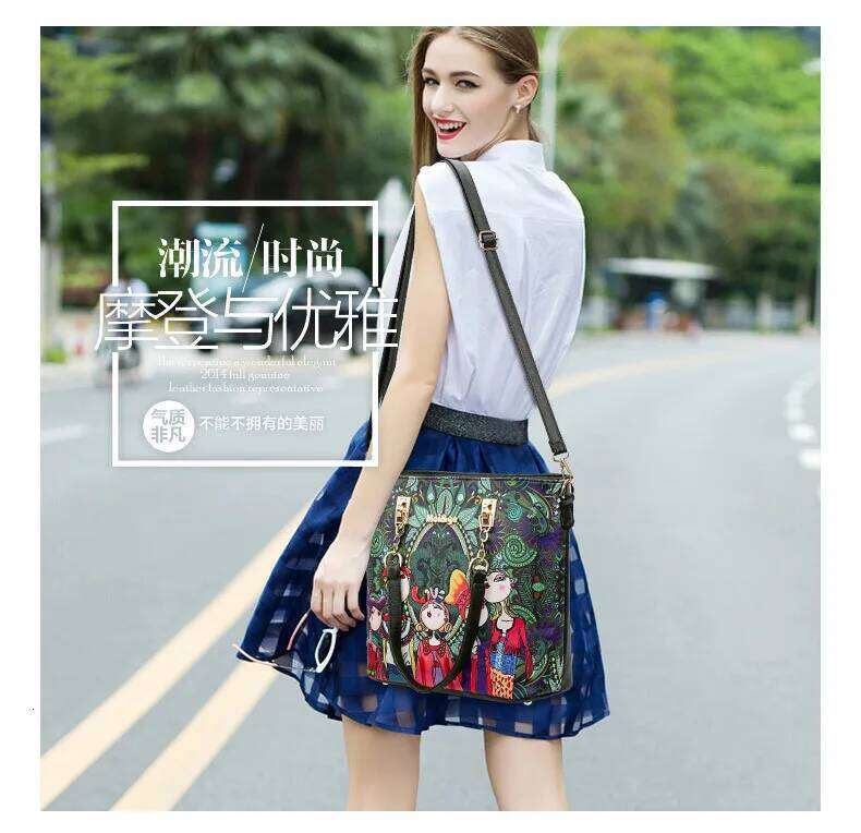 Handbags New 6 PCS Set Women Graffiti Print Colors Handbag Female Shoulder Bag Travel Shopping Ladies Crossbody Bags