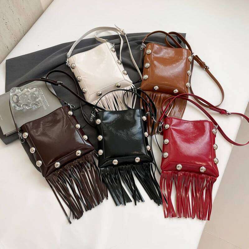 Women's Bags Designer Tassel Hasp Shoulder Solid Color Rivet Top Quality Women's Bags Popular Versatile Portable Phone Purse Crossbody Bag