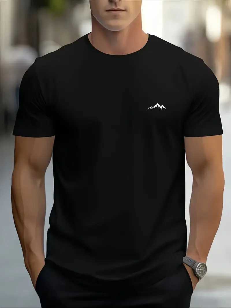 Fashionable casual mens solid color letter print pattern casual loose street fitness versatile mens T-shirt Z250527