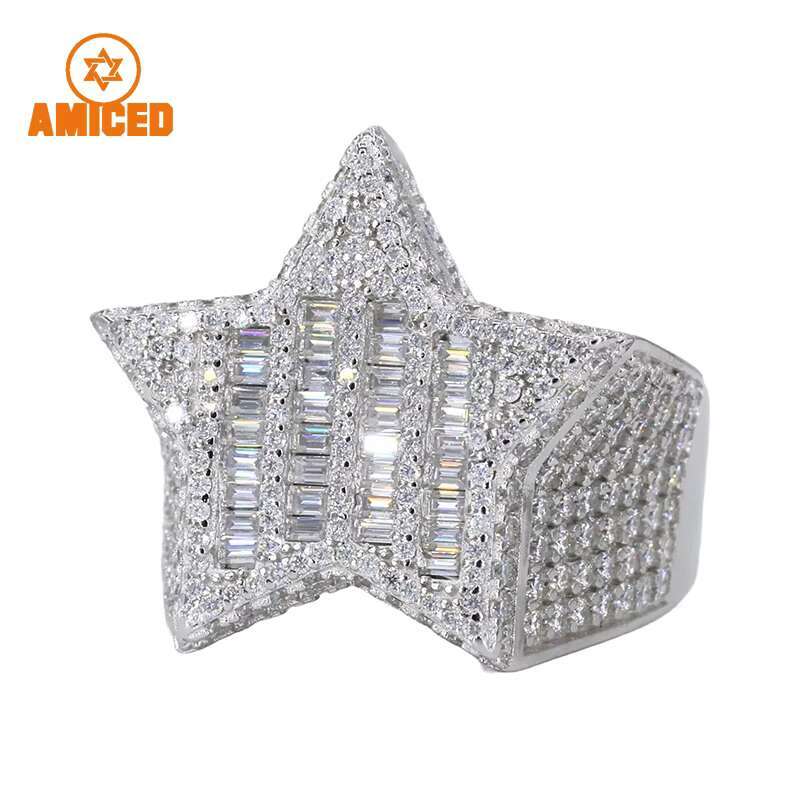 Trending Products 2025 Jewelry Moissanite Hip Hop Ring Collection 925 Silver Stripped Star Rings for Men Hip Hop Fine Jewelry