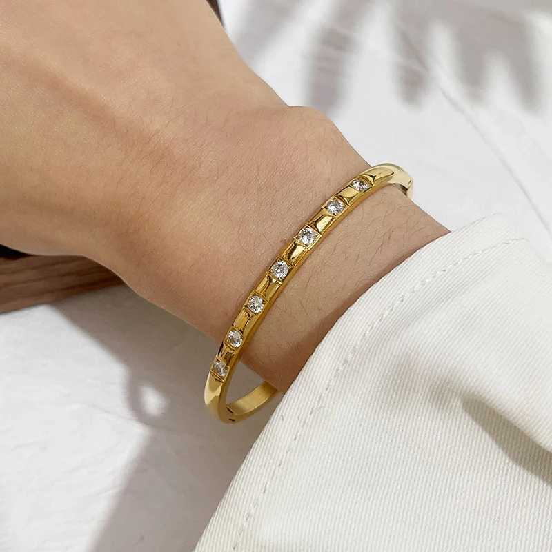 Ins Style Stainless Steel Bracelet Jewelry Inlaid Cubic Zircon Bracelet Bangles for Women Waterproof Trendy Christmas Gift W250526