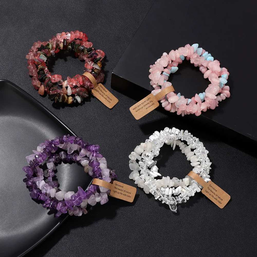 Irregular Natural Stone Bracelet Crystal Quartz Amethysts Tiger Eye Chips Gravel Beads Bracelets for Women Men Healing Jewelry W250526