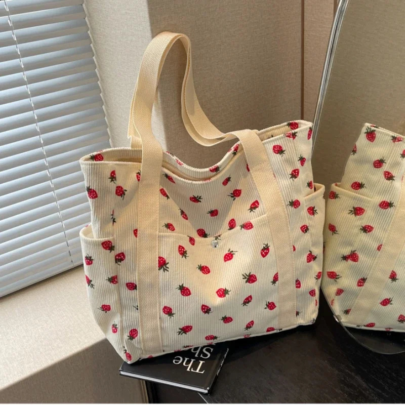 Forest Fresh Corduroy Handbag Sweet and Fashionable Versatile Shoulder Bag Beautiful and Simple Womens Tote Bag 250428