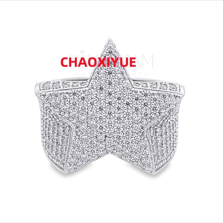 Unisex Hip Hop Fully Iced out VVS Moissanite Diamond Star Ring Custom Jewelry for Weddings and Parties round Cut Diamonds