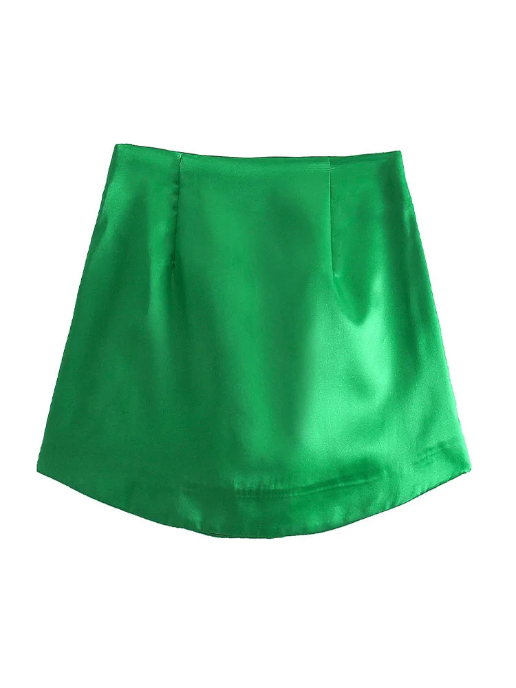 Willshela Women Fashion Purple Satin Mini Skirt High-waist Side Zipper Chic Lady Woman INS style Soft Short skirts 250521