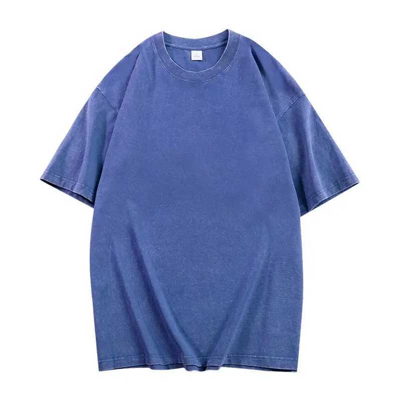 6 Solid Color 100% Pure Cotton 320g Heavy Mens Washed Vintage Oversized T-Shirts Street Hip Hop Punk Women Harajuku Short Tee Z250527