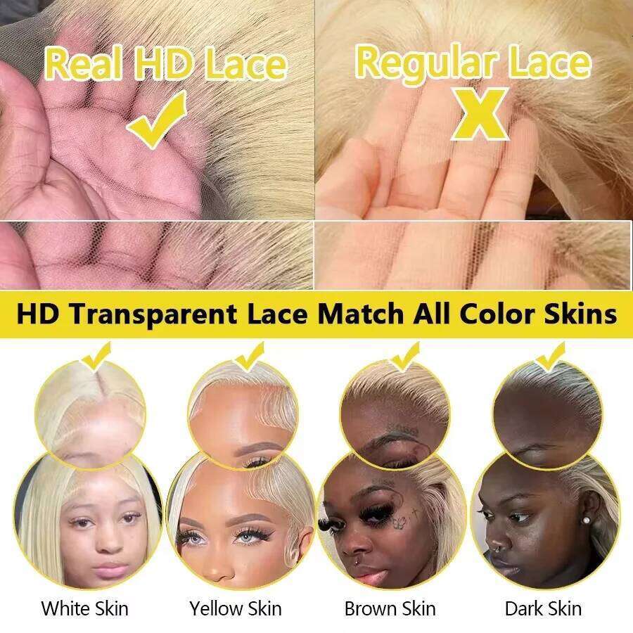 Blonde Human 613 Lace 5x5 13x6 HD Transparent lace Front Bob Wig Pre Plucked With Baby Hair for Women