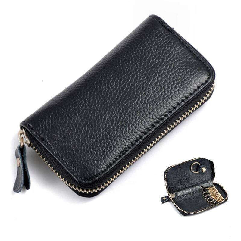 Fashion Simple Genuine Leather Unisex Solid Key Organizer Bag Car Housekeeper Wallet Card Holder