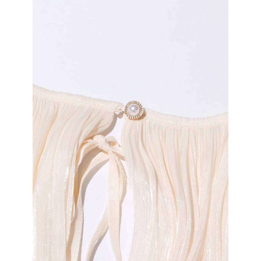 Hot Tight Dresses TWOTWINSTYLE Elegant Ruched Mini Dress For Women Round Neck Lantern Long Sleeve High Waist Temperament Dresses Female Fashion