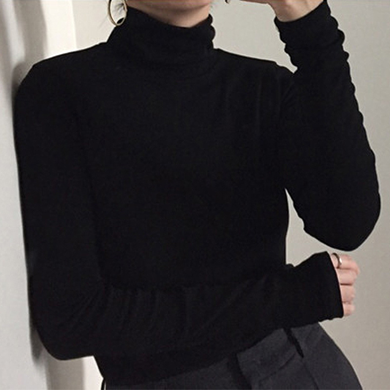 JM300 Spring/Autumn/Winter solid color high collar bottoming shirt for women Korean style inner wear long-sleeved slim short-sleeved top