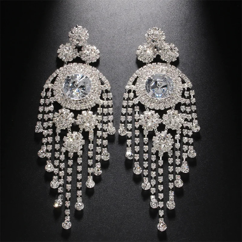 European and American rhinestone earrings for womens fashionable multi-layer exaggerated tassel earrings versatile accessories 250519