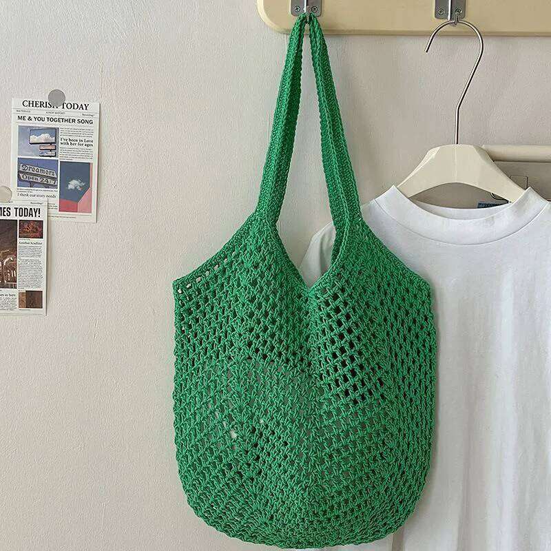 Women's Bags Designer Popular Summer Beach Straw Woven Tote For Women 2-In-1 Hollow-Out Lightweight Large Capacity Shopper Shoulder Bag Female