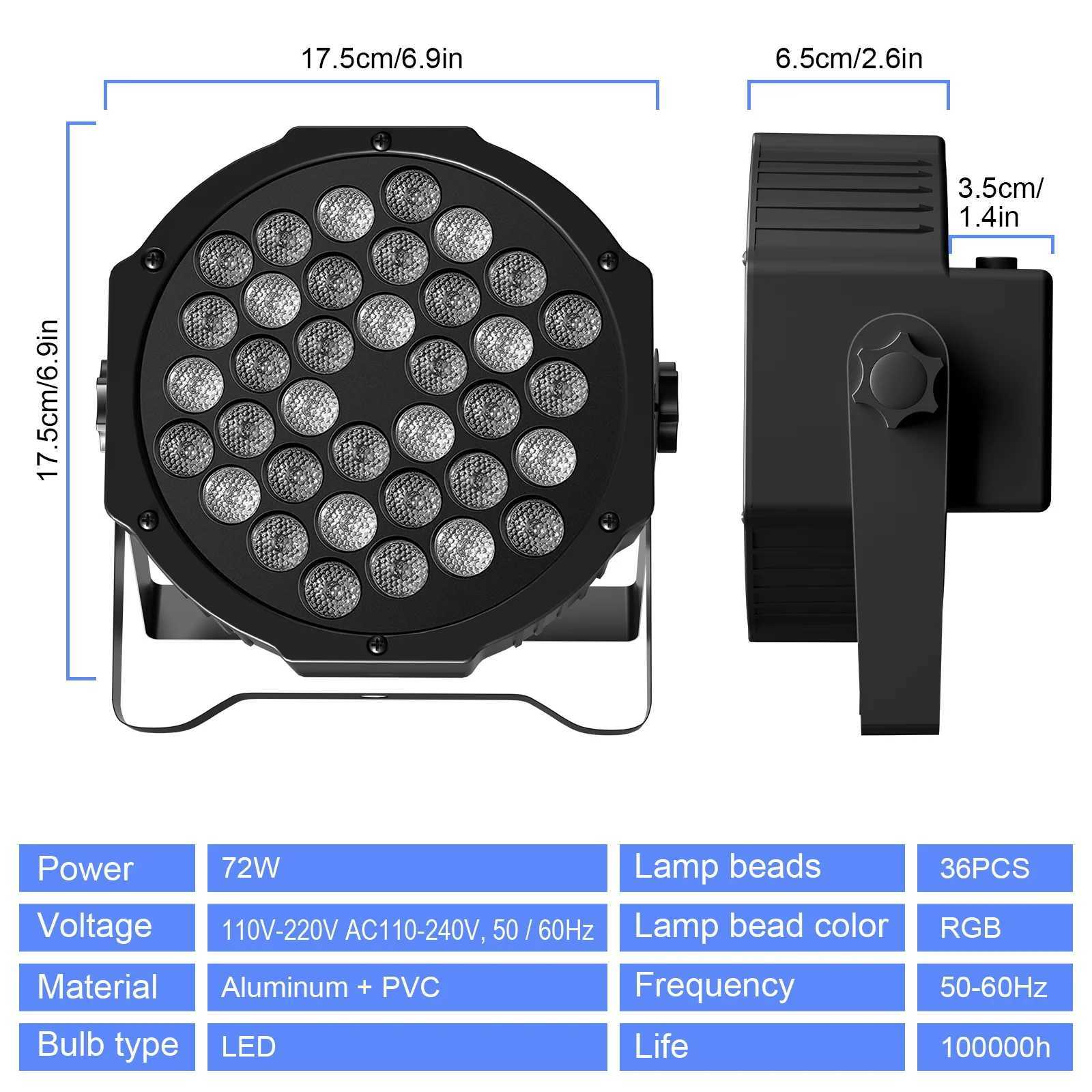 Datewink 4PCS Flat Par Lights With Bag 36LEDs RGB Stage Lighting Effect DMX512 For DJ Disco Karaoke Wedding Party Club ChristmasXJ250527